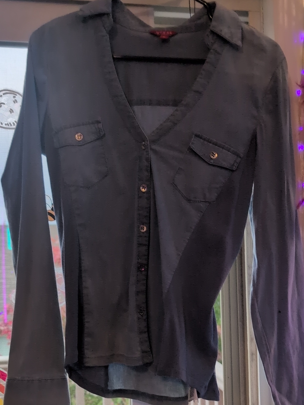 Guess Stretchy Button Up Denim Looking Shirt